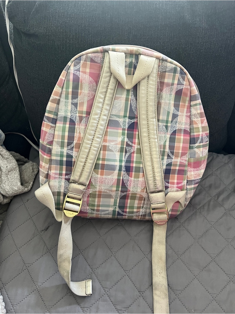 Coach Pink Green Plaid Signature Backpack with Wallet - Picture 10 of 11